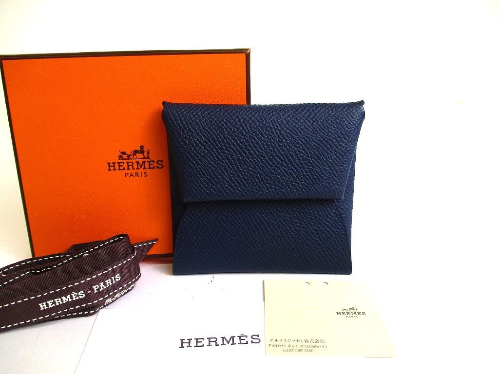 Оригинальный кошелек для монет HERMES синий Tourillon Leather Bastia #b168 Открытая коробка