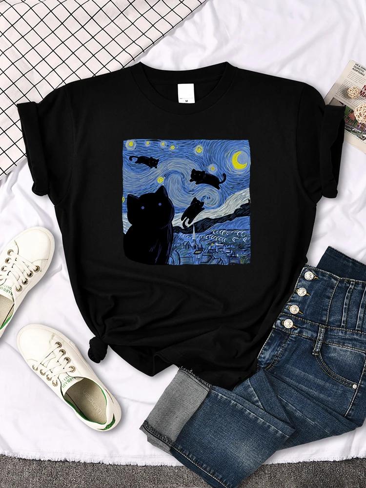 Mona Lisa T Shirts Funny Cat Lovely Cute Printed TShirt for WomenS Crewneck Gothic Women Tshirt Casual Female Tee Shirts