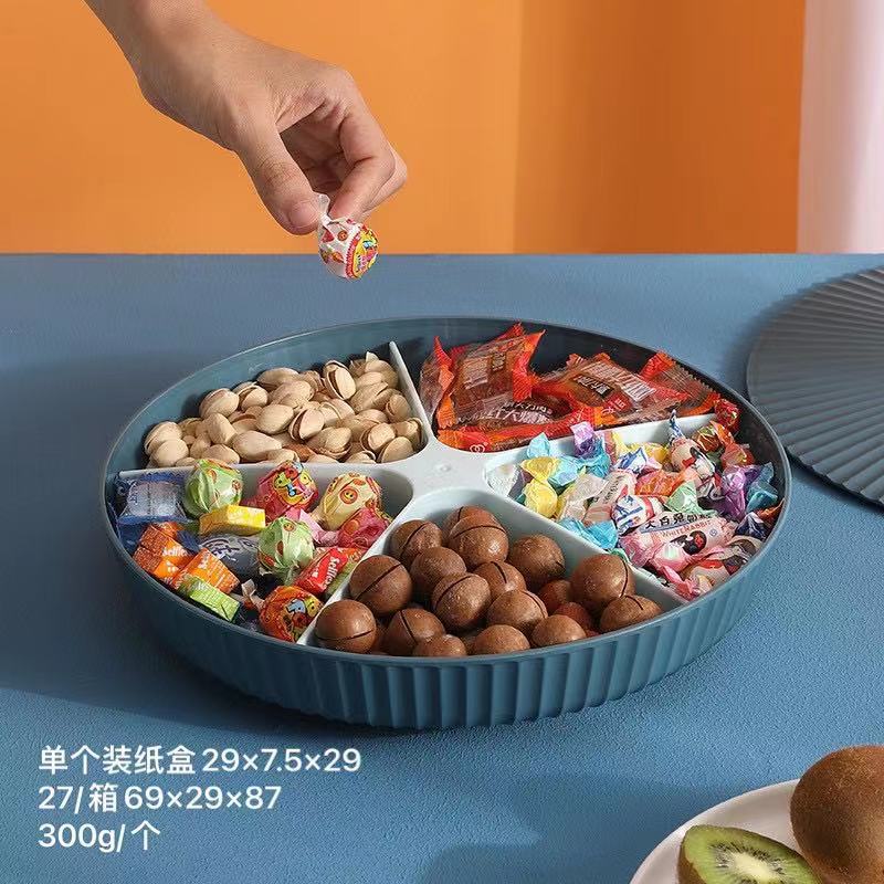 Компактный, с крышкой, прочный круглый поднос для закусок и конфет, настольные принадлежности