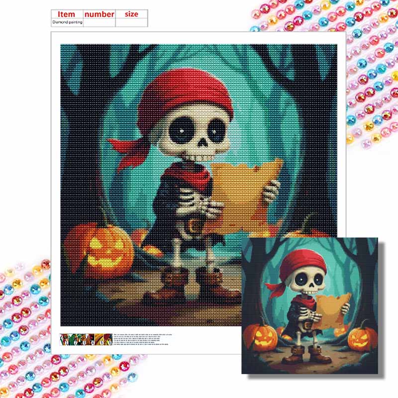 Набор для алмазной мозаики Милый Пиратский Скелет Хэллоуин Карта Сокровищ Pattern DIY Полная Заливка Холст Искусство Расслабляющий Ручной Подарок для Любителей Хобби