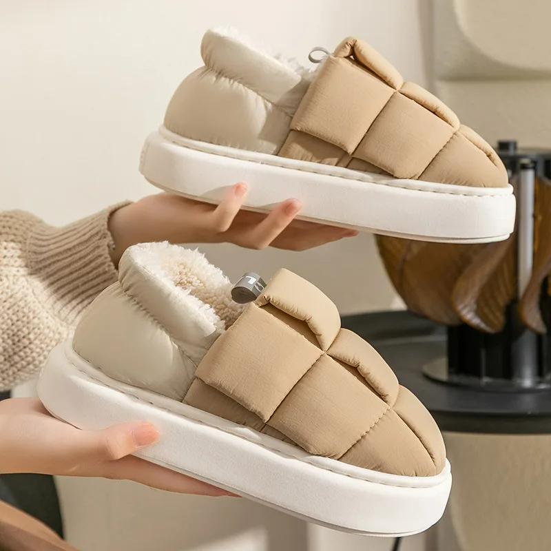 Crestar New Women Plush Slippers Winter Warm Flats Soft Fluffy Couple Shoes Solid Color Thick Bottom Slippers Cozy Home Slippers