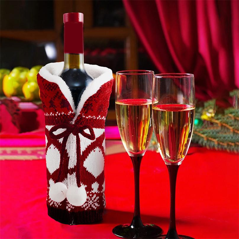 Christmas Fur Ball Knitting Wine Set Atmosphere Decoration Items ARI