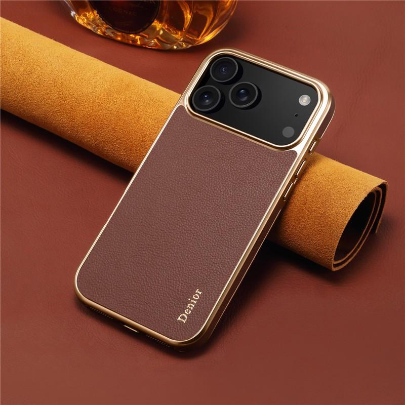 Premium Genuine Leather Magnet Phone Case For iPhone 12 13 14 15 16 17 Pro Max Air Plus Top-grain Leather Metal Buttons Cover