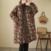 Ethnic Retro Plate Button Floral Cotton Coat For Women Autumn Winter Loose Large Size Medium Length Padded Jacket Tunic T1464