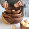 Round Large Wooden Natural Acacia Wood Household Container Tableware Ramen Bowls Bowl Wooden Bowl