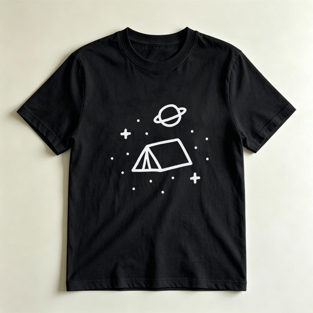 Space Camping TShirt Tent Under Saturn Graphic Tee Funny Astronomy Shirt Cute Galaxy Tee Gift For Space Lovers Camper Gift