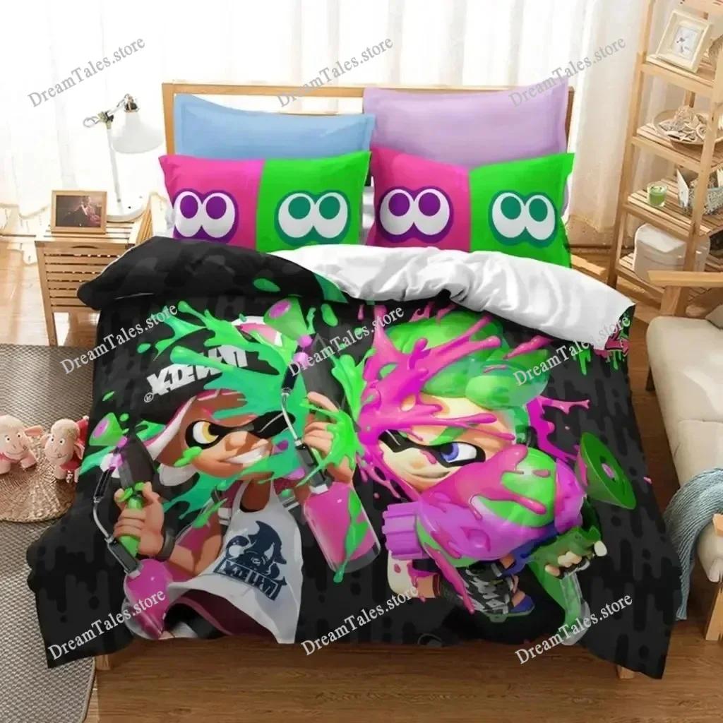 Популярный игровой набор постельного белья Splatoon 2 3D Мультяшный комплект пододеяльника Наволочка Размер: Односпальный, Полуторный, Двуспальный, Евро, Кинг-Сайз Кровать Полиэстер Bed36