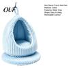 Soft Bird Sleeping Hut Hanging Parrot Nest Bed, Winter Striped Plush Water Drop Shape Bed Cozy Cave with Removable Cushion, Cage Hammock for