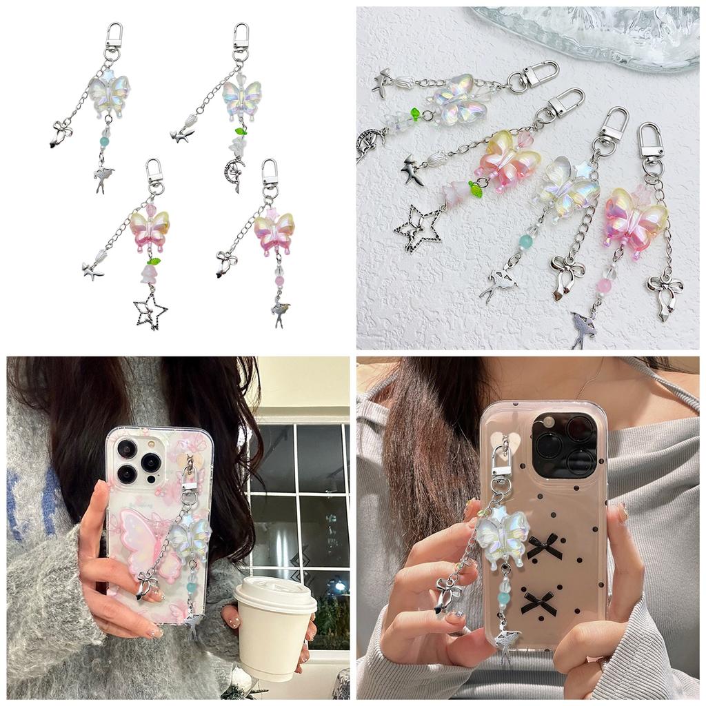 Стильное украшение для телефона и ключей Элегантный акриловый кулон-шарм в виде бабочки с цветовым градиентом для телефонов и ключей