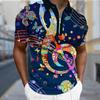 Мужская рубашка поло повседневная на молнии с коротким рукавом модная повседневная на молнии летняя весенняя рубашка стандартного кроя с 3D-принтом ярко-синего цвета