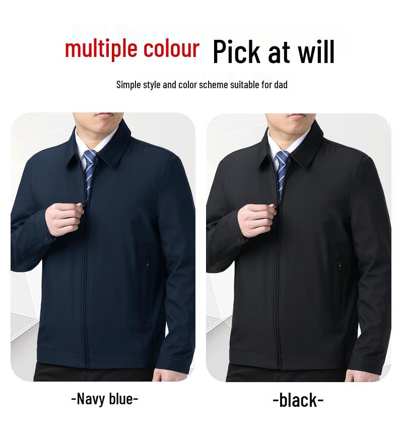 Men's High-End Windproof Jacket - Casual Spring/Autumn Coat for Middle-aged & Elderly Dads with Lapel Business Style