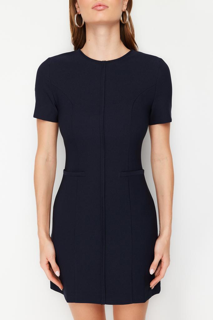 Женское модное новое платье розового цвета с круглым вырезом, мини-тканое платье