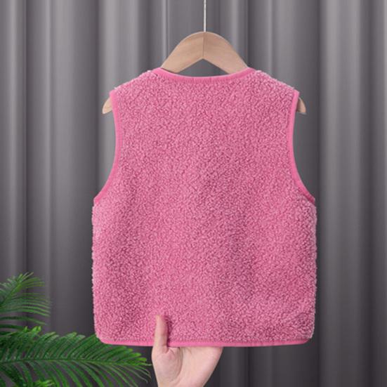 Детский флисовый жилет, безрукавка, однотонный, V-образный вырез, на молнии, с карманами, теплый зимний плюшевый жилет для мальчиков и девочек