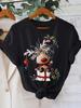 Women's Festive Christmas Reindeer Graphic Tee - Casual Crew Neck Short Sleeve Polyester Blend Machine Washable Unisex