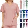 Doctor Nurse Work Uniform 2 Pieces/set Women's Short-sleeved V-neck Nurse Top T-shirt+trousers Set