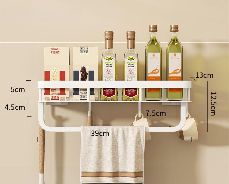Стойка для хранения специй на кухне с крючком, держатели для посуды, настенная полка для приправ без отверстий, металлическая стойка для полотенец в ванной