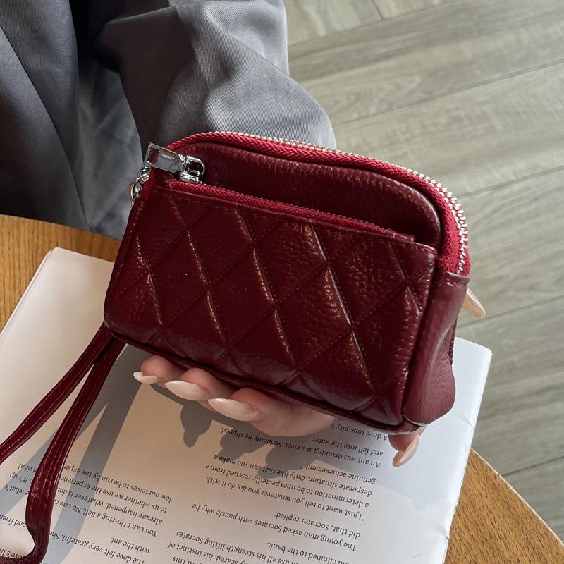 Genuine Leather Women's Coin Purse - 2024 New Large Capacity Cowhide Clutch with Three Zipper Compartments