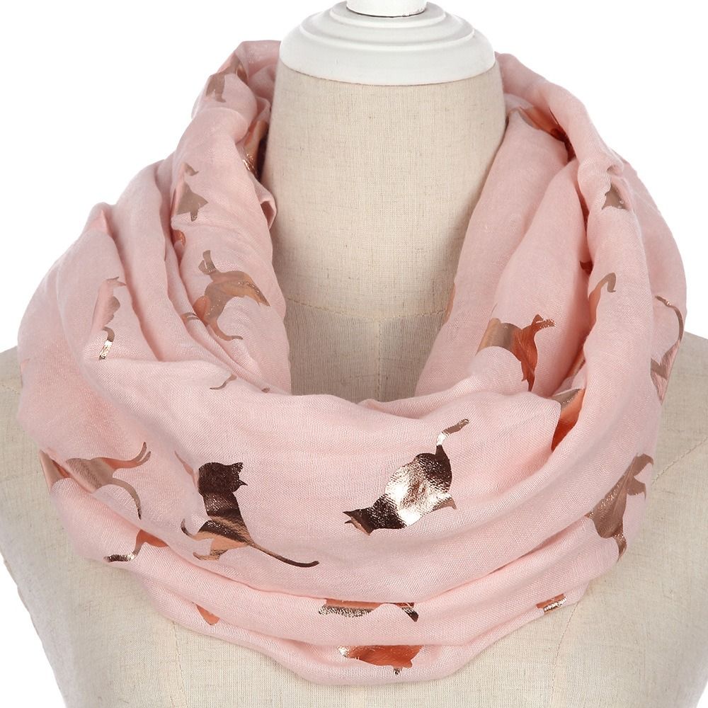 with Frayed Hem Cat Print Scarf Polyester Shawl Wrap Creative Gift Animal Scarf