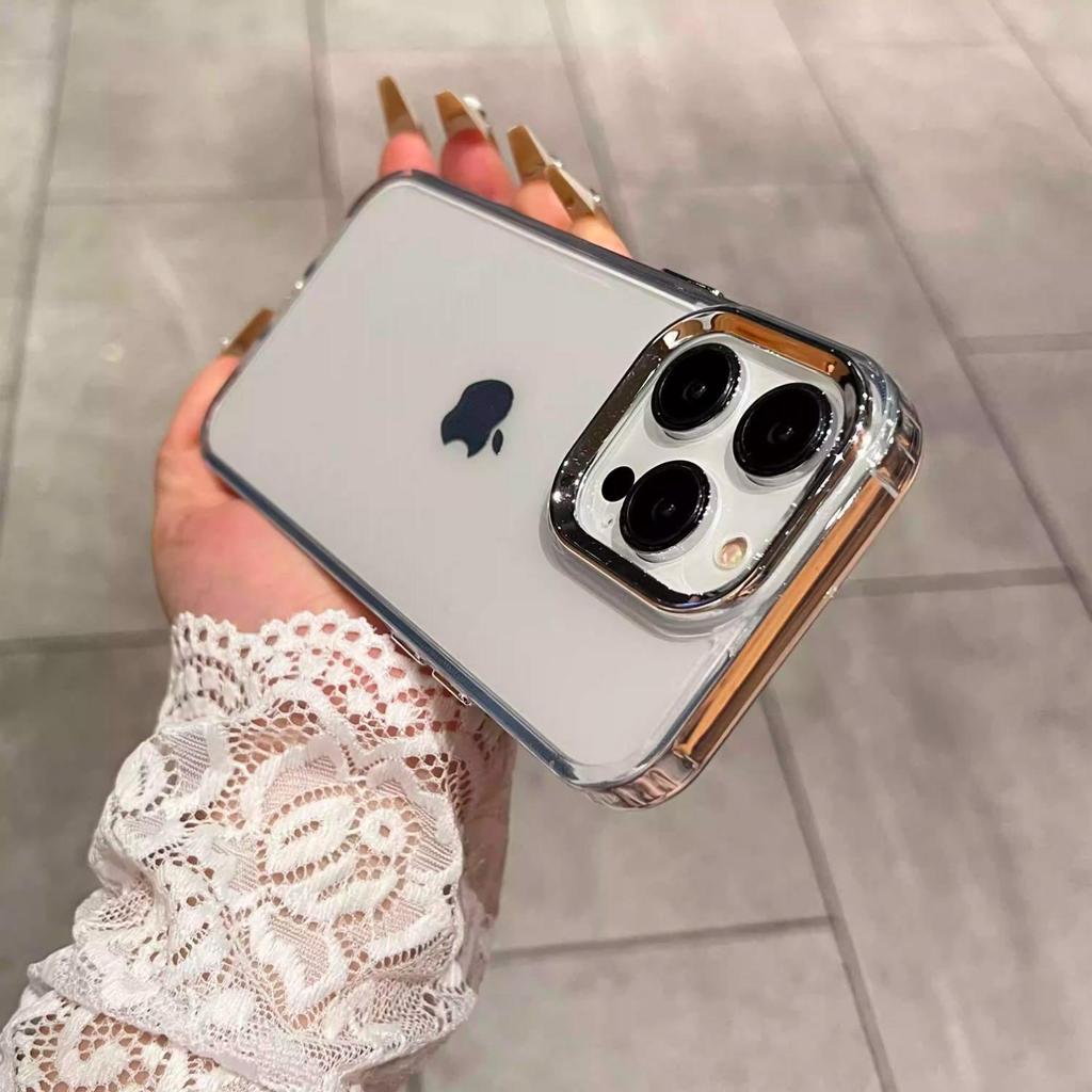 Clear Phone Case for iPhone 16 Promax 15 Plus 14 Pro 13 12 11 XS Max XR 7 8 6 6S Plus Anti Drop Soft Simple Silver Large Hole Thickened Protection