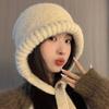 Korean Women Balaclava Hat Winter Warm Knit Ear Protection Beanies Solid Color Female Girl Pullover Hats Bonnet