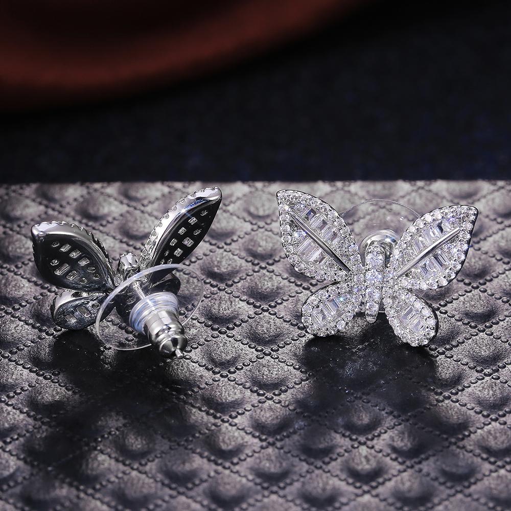 Huitan Delicate Butterfly Stud Earring for Women Full Pave CZ Stone Wedding Engagement Party Nice Accessories Beauty Bow Earring