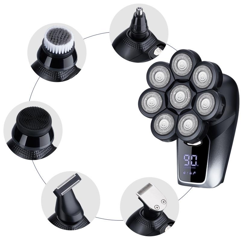 6-в-1 электрическая бритва для лысых мужчин, плавающая бритва с 7 лезвиями, триммер для волос, зарядка через USB, светодиодный дисплей, водонепроницаемые бритвы для бороды