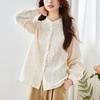 Apricot Embroidered Shirt for Women Long-sleeved Spring Stand Collar Top Temperament Lady Pure Cotton Embroidered Shirt