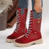 Fashion Vintage Patchwork Motorcycle Boots Women Autumn Winter Lace Up Platform Mid Calf Boots Woman Plus Size Non-Slip Riding Booties