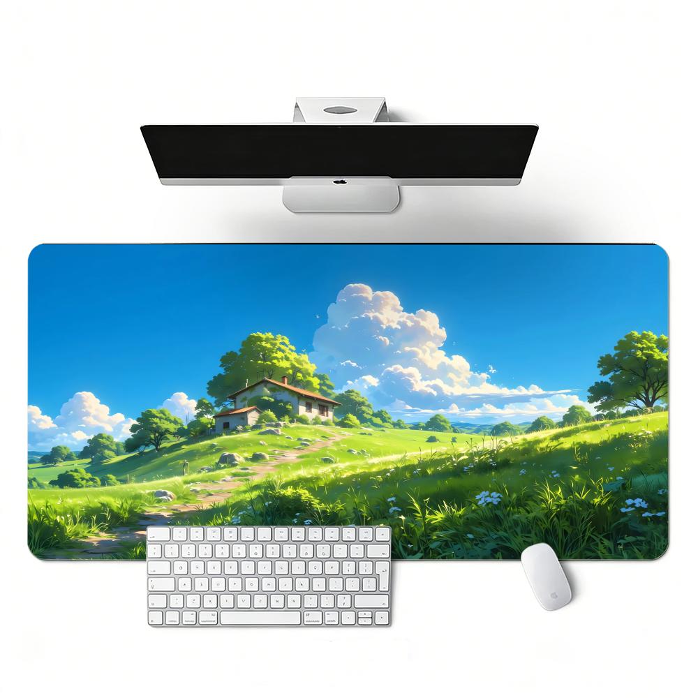 Sunny Day Cottage Pattern XXL Gaming Mouse Pad,Non-slip Stitched-edge Desk Mat, Keyboard Mat, Computer Accessories for PC Gamers