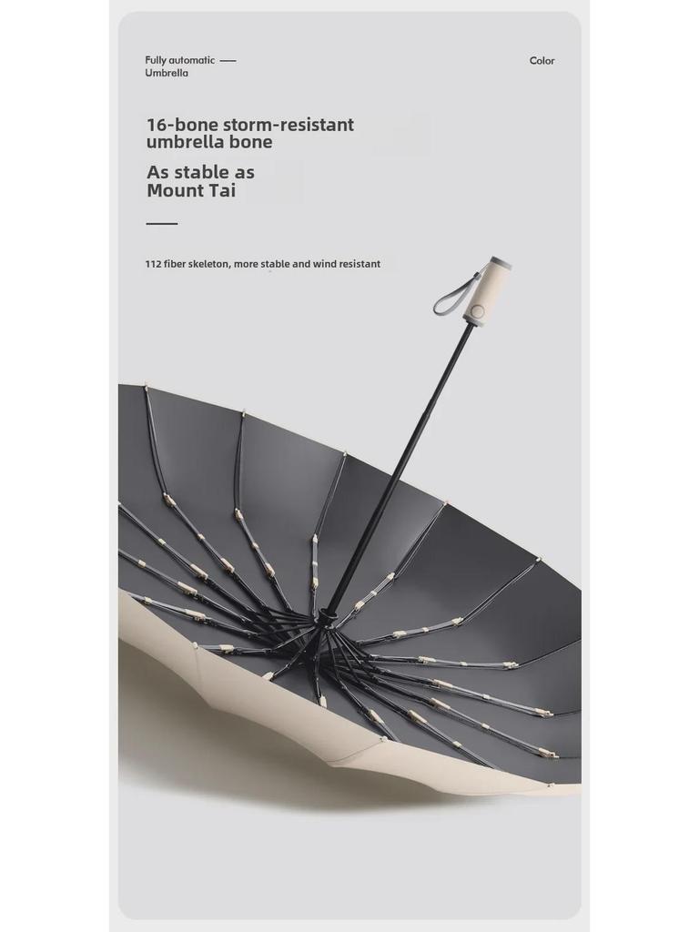 16-Rib Automatic Folding Morandi Color Umbrella with UV Protection