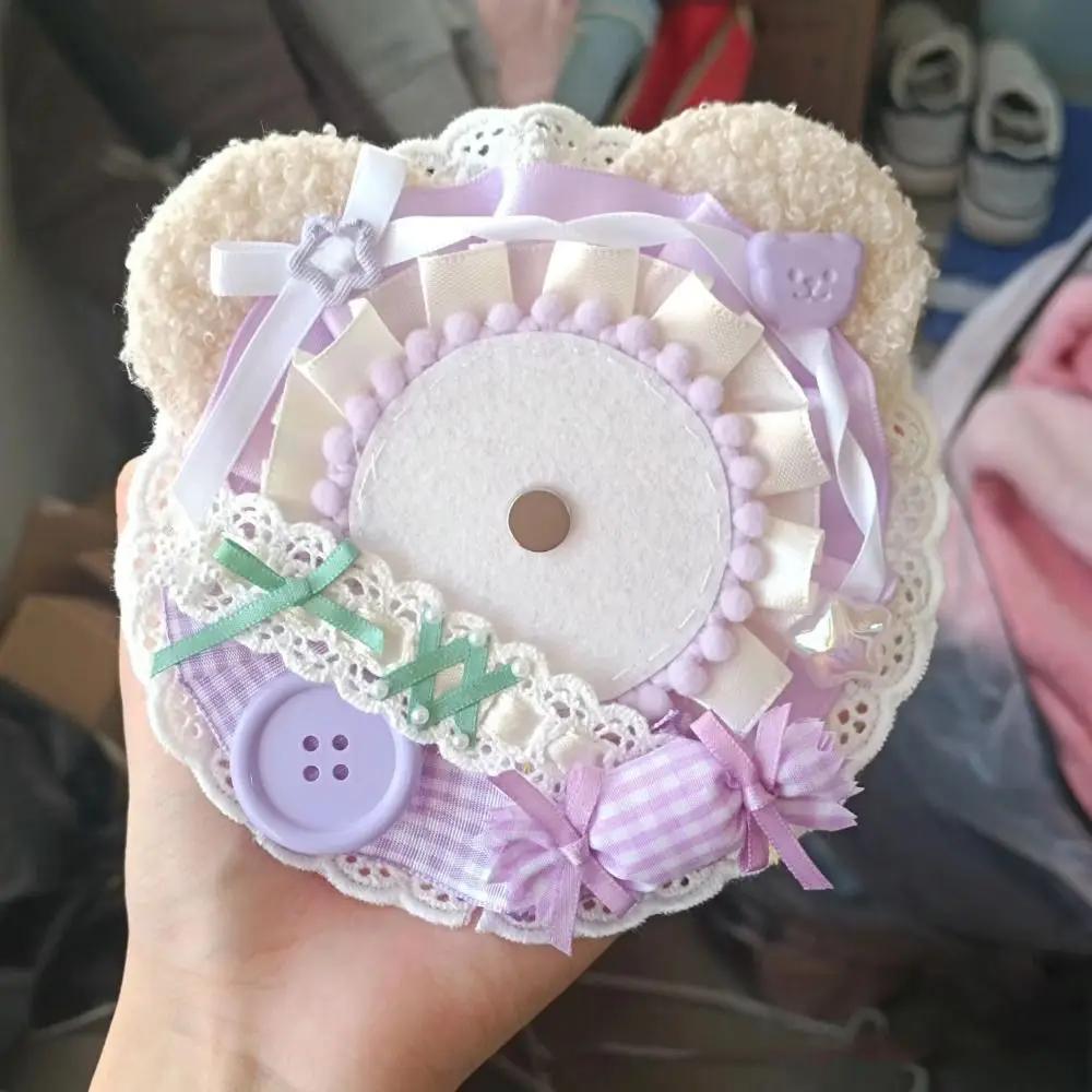 Fashion DIY Cute Badge Holder Lacework Cartoon Bear Anime Pins Display Base Luxury Kawaii Badge Decoration Tray Pin Protector