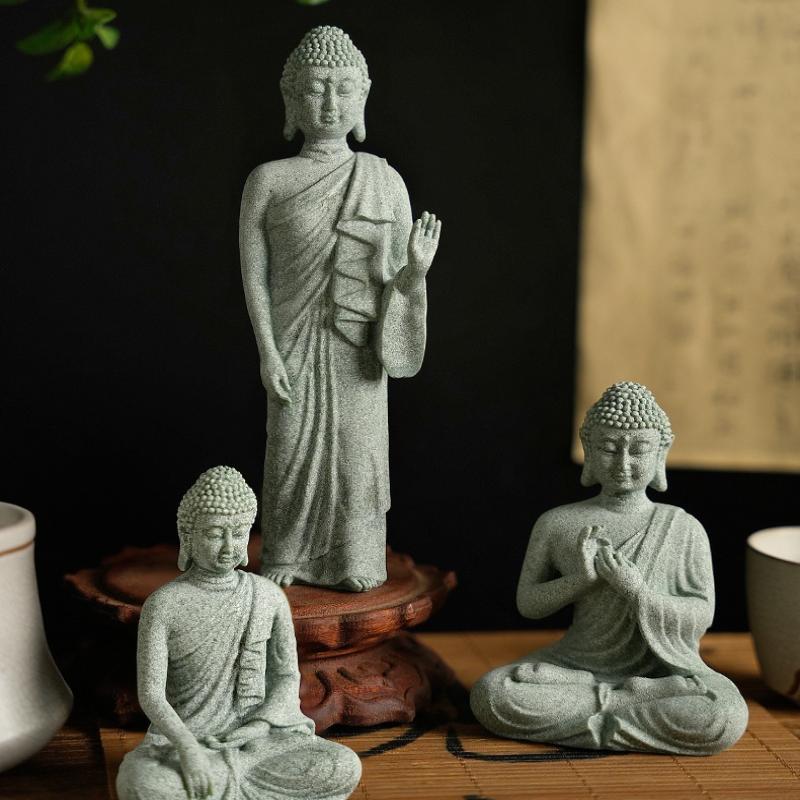 Mini Thai Green Sandstone Figurine; Buddha Desk Decor for Office Zen Ambiance