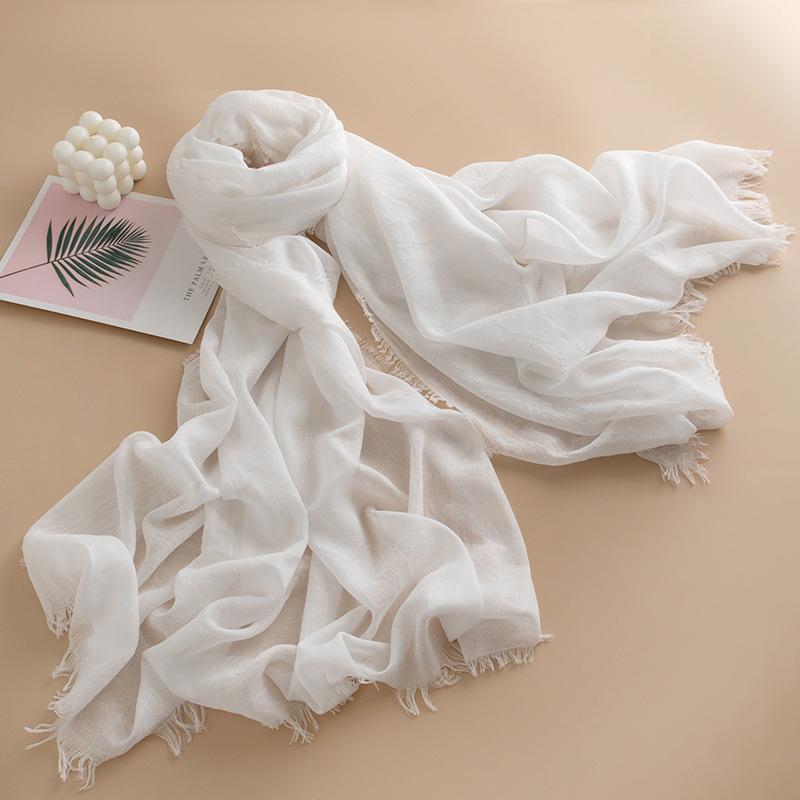 Solid Color Cotton And Linen Scarf Women'S High-End Sense Thin Long Yarn Scarf Sunscreen Shawl Commuter Simple Silk Scarf