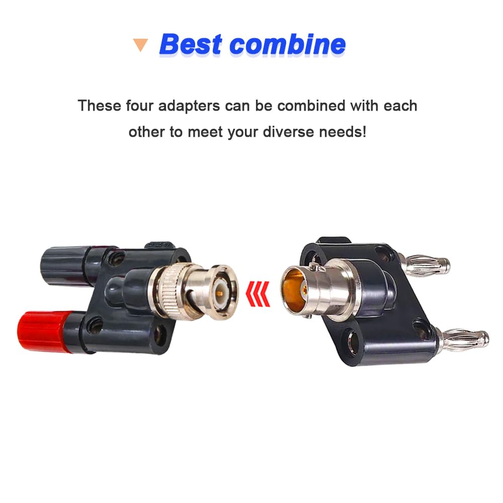 Xiatiaosann BNC Dual Banana BNC Male to 4mm Dual Banana BNC Female to 4mm Dual Banana Socket Binding Post RF Coaxial Splitter Connector Adapter,