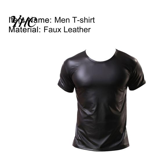 Men Sexy T-shirt Short Sleeve Elastic Faux Night Club Tops Leather Undershirt Muscle for Party