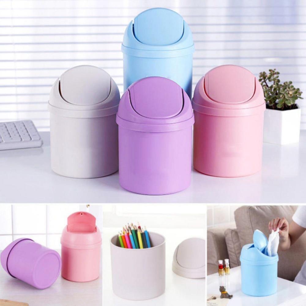Mini Trash Can Swing Lid Waste Basket Garbage Bin for Office Car