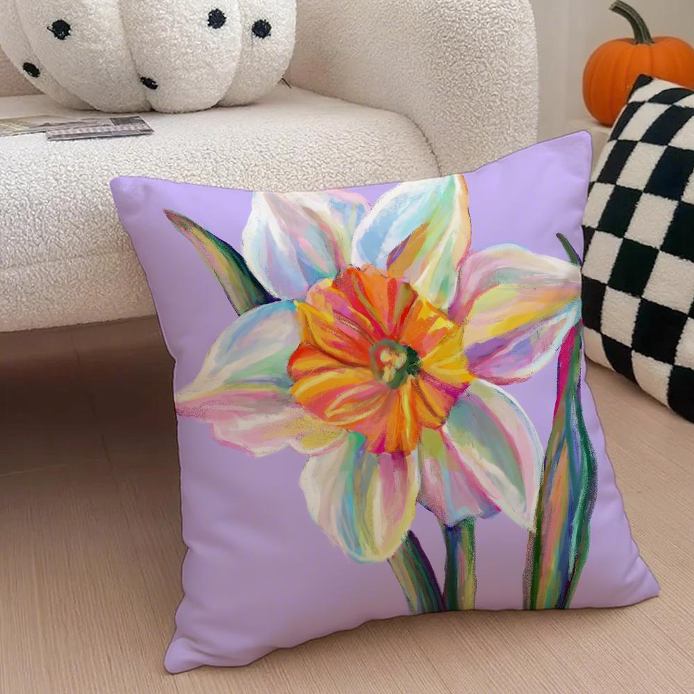 Warm bright yellow Daffodil Narcissus flowers Cushion Cover Throw Pillow Cover Hidden Button Durable Polyester Chair Cushion