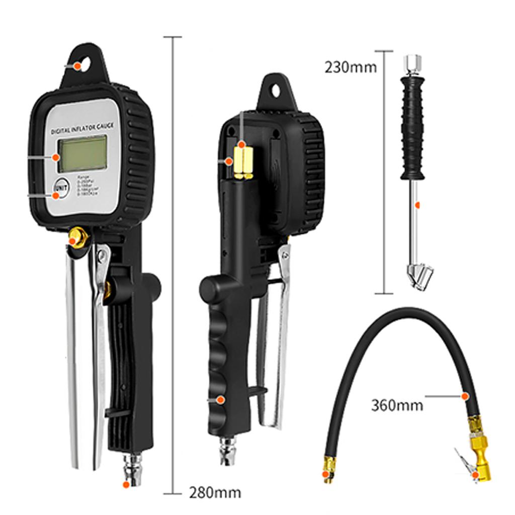 Digital Electronic Tire Pressure Gauge with Air Filling Gun, Car Tire Inflation Tool for Air Pressure Measurement & Inflation