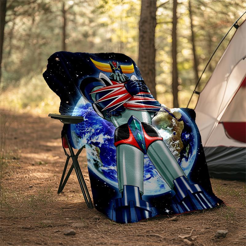 1pc UFO Robot Grendizer7 Theme Blanket - Digital Print, Polyester, Cozy for All Seasons, Perfect for Outdoor, Camping, and Travel