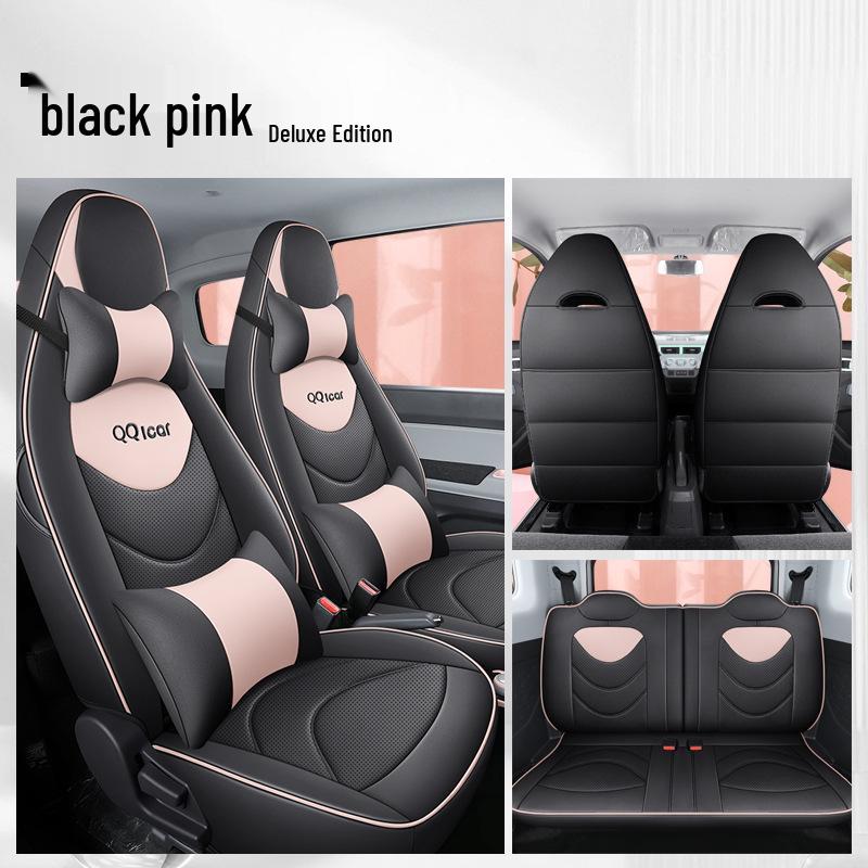 QQ Ice Cream Car Seat Cushion: Full Coverage Cartoon Leather Seat Cover for All Seasons