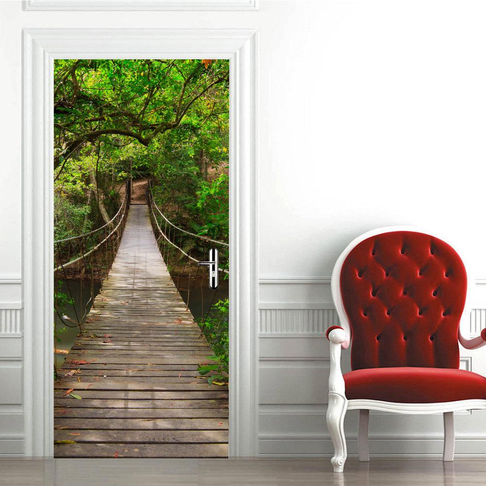 3D Наклейка на дверь с лесным узором, Водонепроницаемая самоклеящаяся съемная наклейка на дверь, Декоративные обои для дома