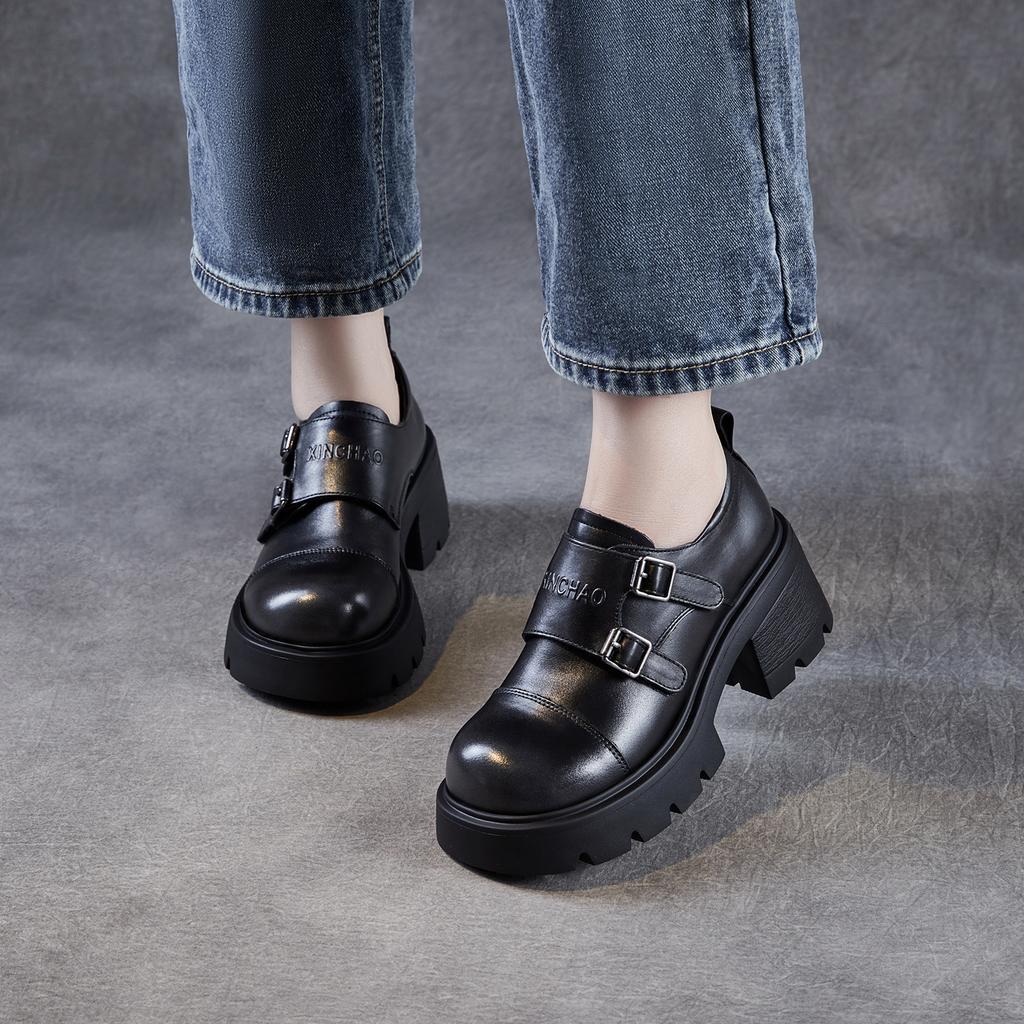 Женские кожаные туфли на толстой подошве, увеличивающие рост, в британском стиле, легкая роскошь, из натуральной кожи, высококлассные ретро лоферы