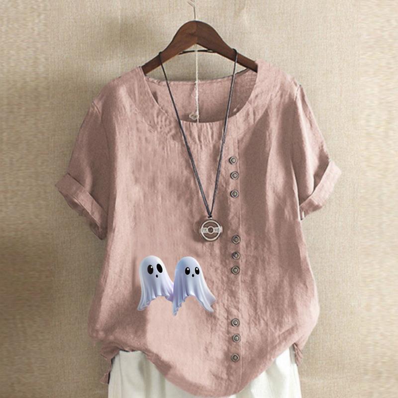Женская модная футболка с коротким рукавом Ghost Printed, свободная хлопковая рубашка, повседневная свободная летняя блузка, топы