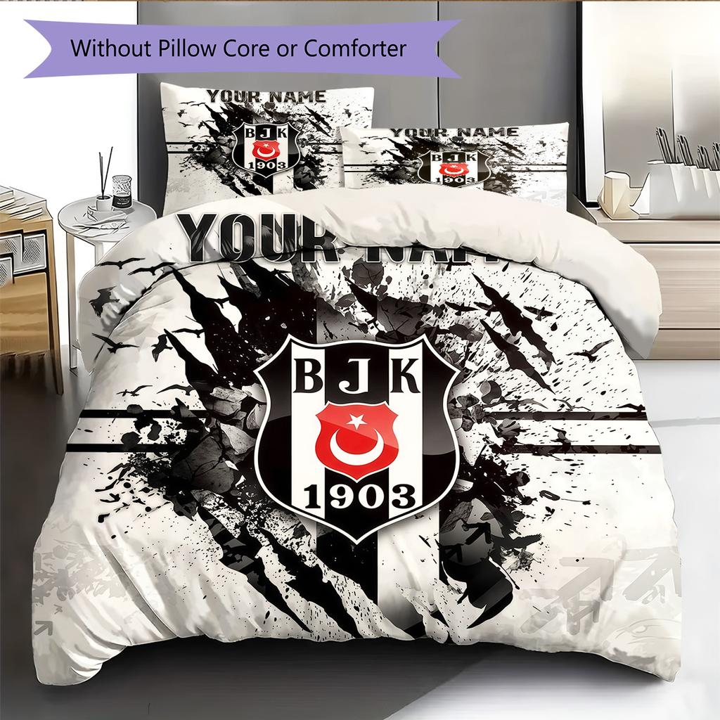 Custom Name Besiktas Pattern Bedding Quilt Set Home Decoration Gift (1 * duvet cover + 2 * pillowcase without core)