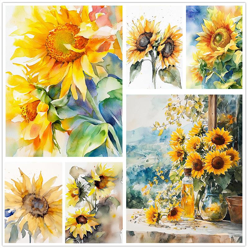 Sunflower Still Life Watercolor Painting Nature poster CanvasOil Painting Prints Wall Painting Living Room Home Decor