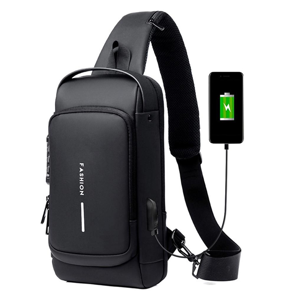 Men Sling Bag Pack with Lock Waterproof Antitheft Chest Bag with USB Charging Port Shoulder Bag