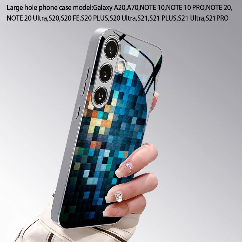 2D пиксельный синий узор Чехол для телефона для Samsung S26 S25 S24 S23 S22 S21 S20 A56 A36 A16 - Гальванизированный стеклянный защитный чехол