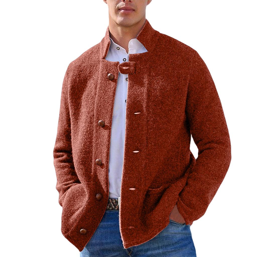 Mens Winter Jacket Button Down Woolen Coat Casual Loose Turn Down Fall Winter Warm Overcoat Outwear Cardigan