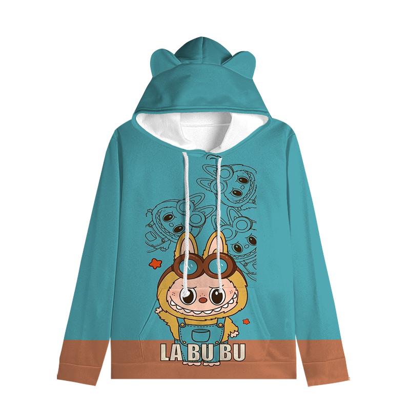 Labubu пуловер дети толстовки с капюшоном кошачьи ушки мультфильм толстовка подростков мальчики девочки косплей костюм толстовки