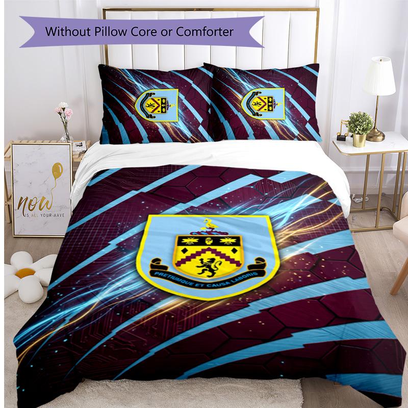 Burnley Football Printed 3 Pieces Bedding Set, Comfortable Skin Friendly Bedroom Duvet Cover Set